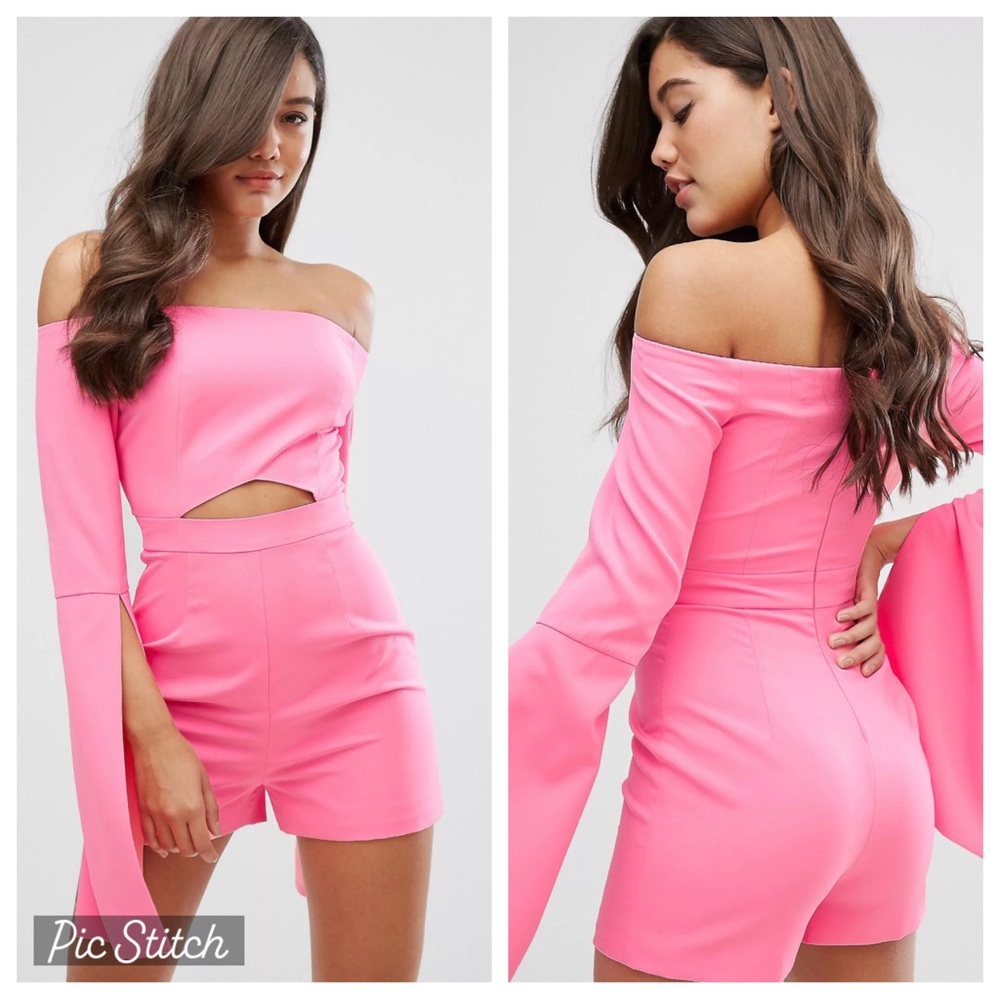 Dark Pink Cut Out Romper With Oversize Sleeves